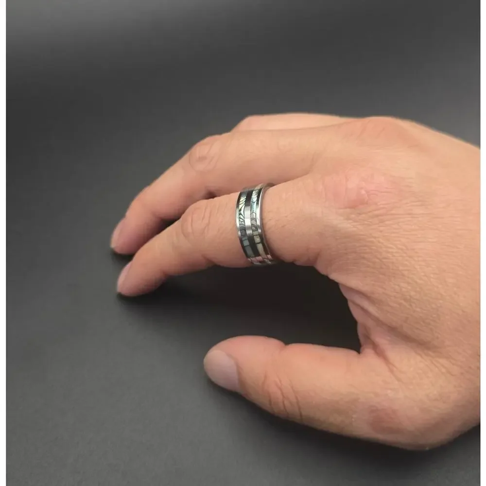 Tungsten Carbide Band 8mm Genuine Abalone Shell Inlay Ring